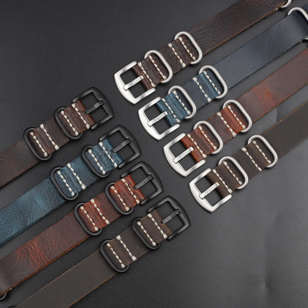 Retro Handmade Oil Wax Cowhide Long Watch Strap 20mm 22mm 24mm Adjustment Crazy Horse Leather Watchband Replacement Accessories