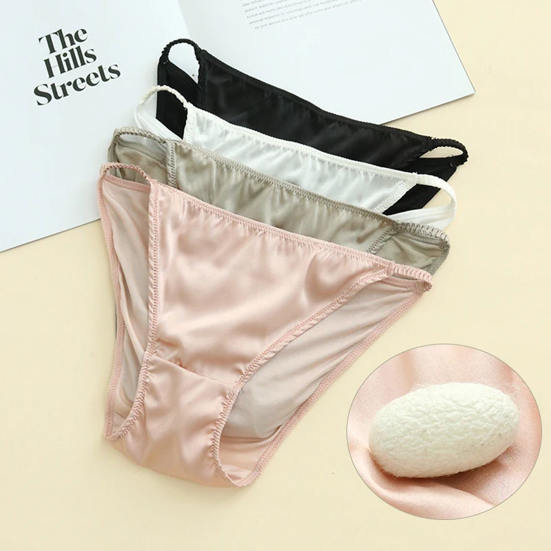 Women Underwear Mulberry Silk Panties Comfortable Breathable Low Waist Underpants Luxury Silk Smooth Briefs Sexy Girl Underwear