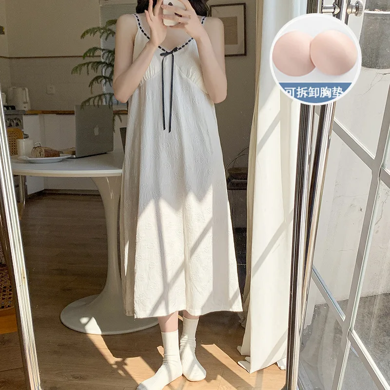 M-2XL Sommer Bh Pad Hosenträger Nachthemd Frauen Sommer Wolke Baumwolle Nachtwäsche Koreanische Student Ärmellose Pyjamas Kleid Homewear