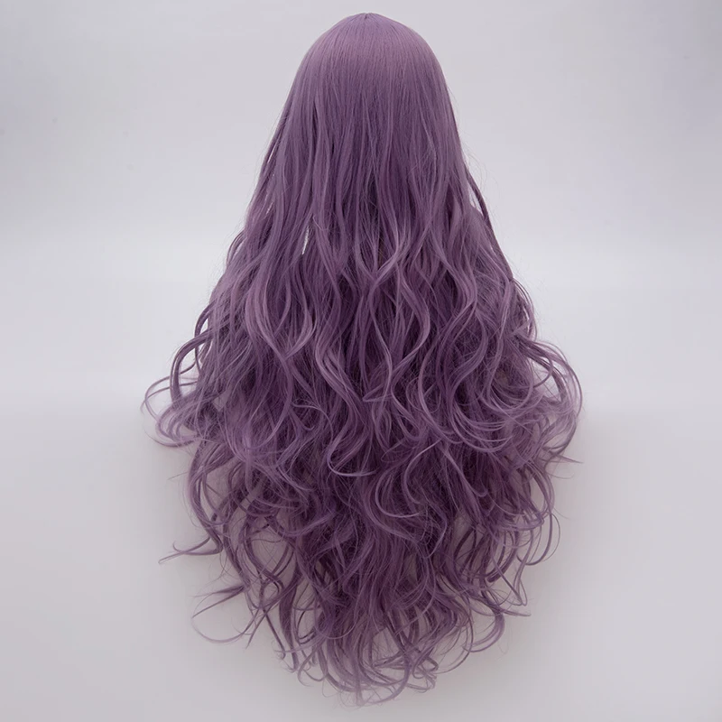 High-Temperature Silk Synthetic Purple Wig Long Wavy Full Head Cover Wig for Daily Party Cosplay