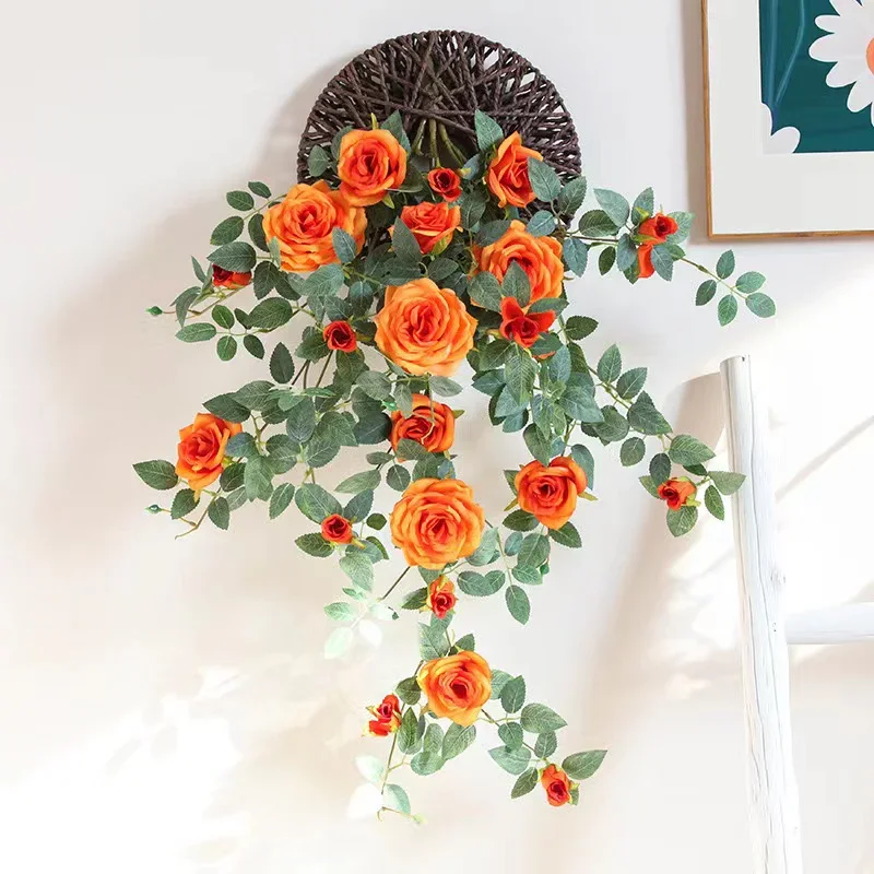 

Artificial Sweetheart Roses Vine Silk Flowers Rattan wedding cafe Decorative Simulation Rose Plant Flower Vines Bar Decoration