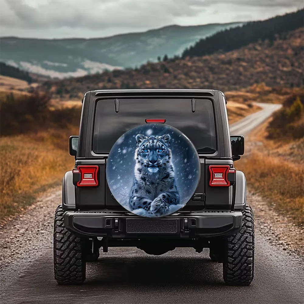 Snow Leopard Style Printed Pattern Car Tire Cover, Stylish Universal Wheel Hub Protector, Spare Tire Cover, Perfect Fit, Easy To