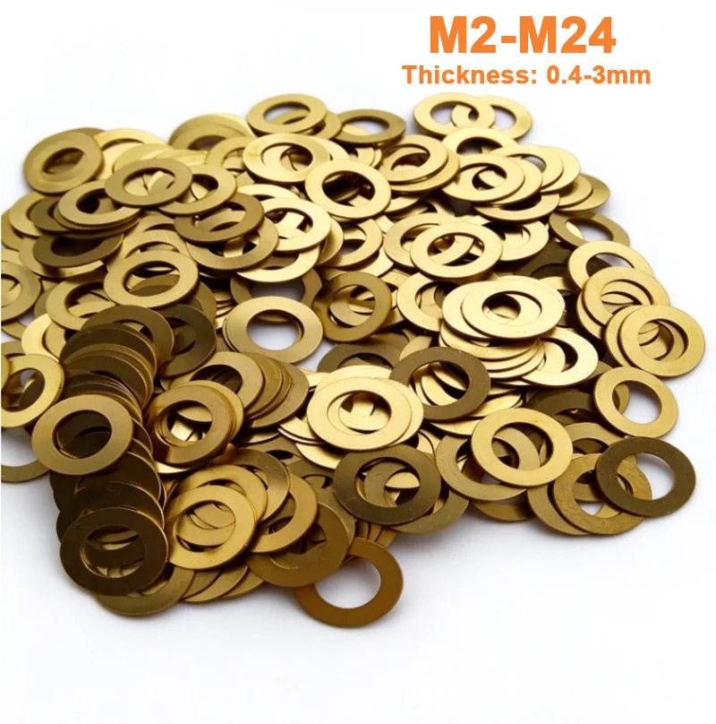 M2 M3 M4 M5 M6 M8 M10 M12 M14 M16 M22 M24 GB97 Solid Brass Flat Washers Plain Brass Gasket Metal Screw Flat Gasket Thick 0.4~3mm