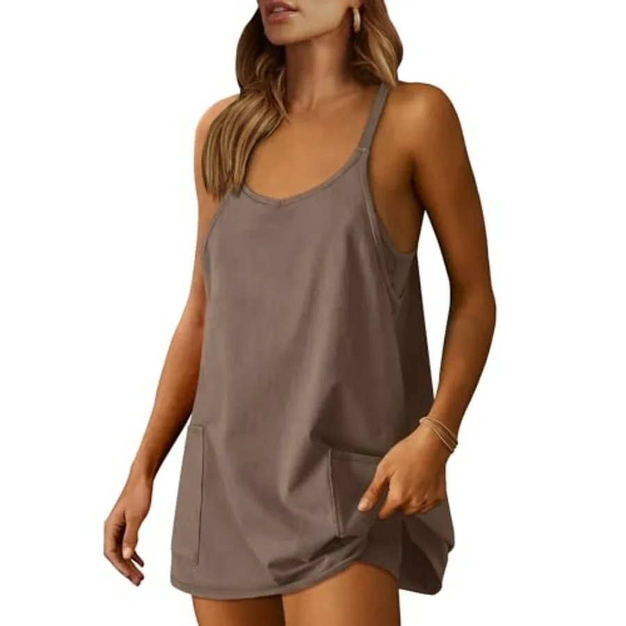 ANRABESS Women Athletic Dress Summer Tennis Workout Active Sports Mini Romper Dress Built in Shorts Travel Vacation Clothes