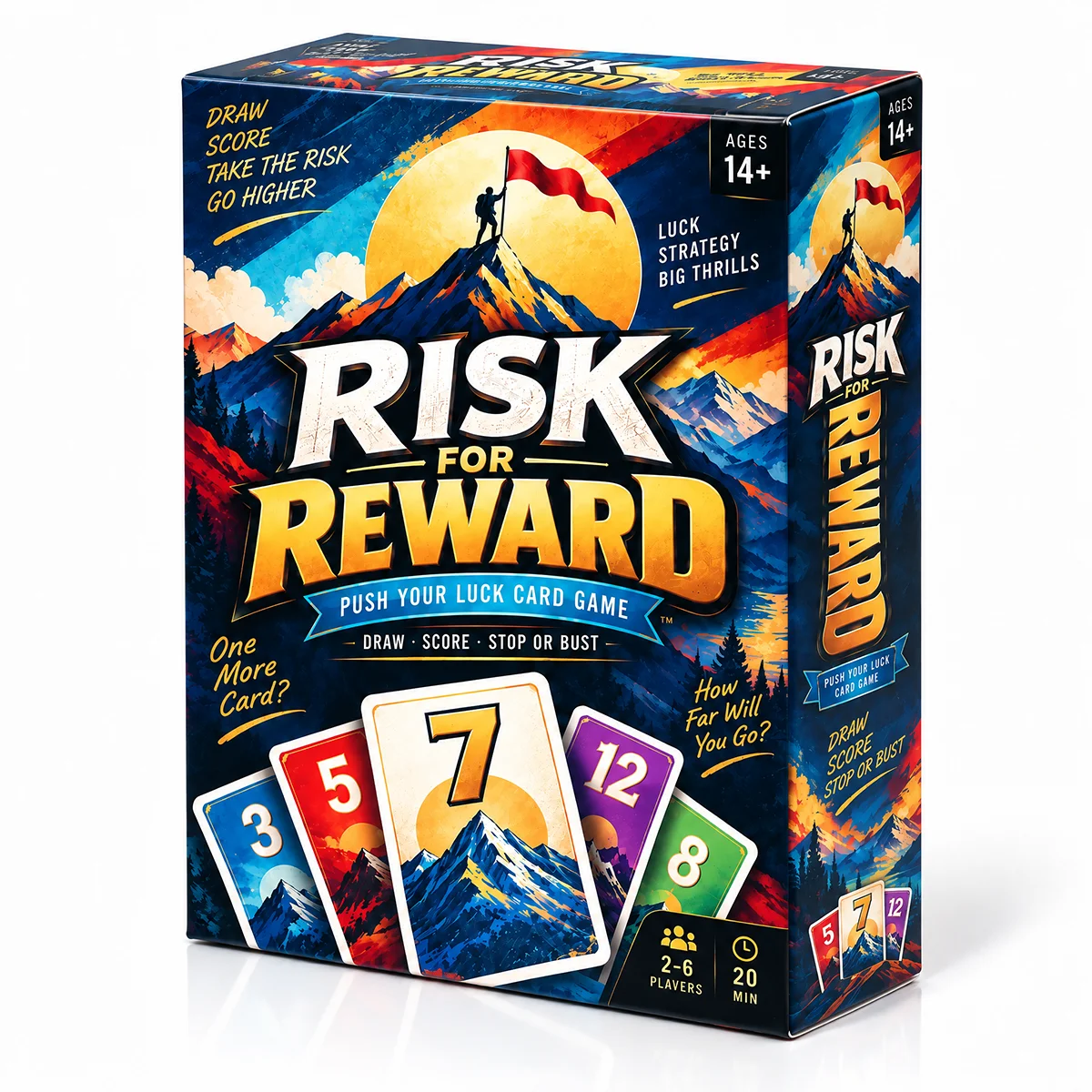 RISK FOR REWARD Push Your Luck Card Game Draw Score Stop or Bust Fast Paced Strategy Party Game Quick Easy to Learn Family Game