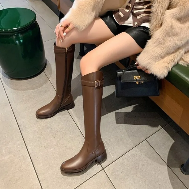 Footwear Black Elegant With Low Heels Shoes For Woman Long Brown Women\'s Boots Winter Knee High Shaft Stylish Lastest Price Goth