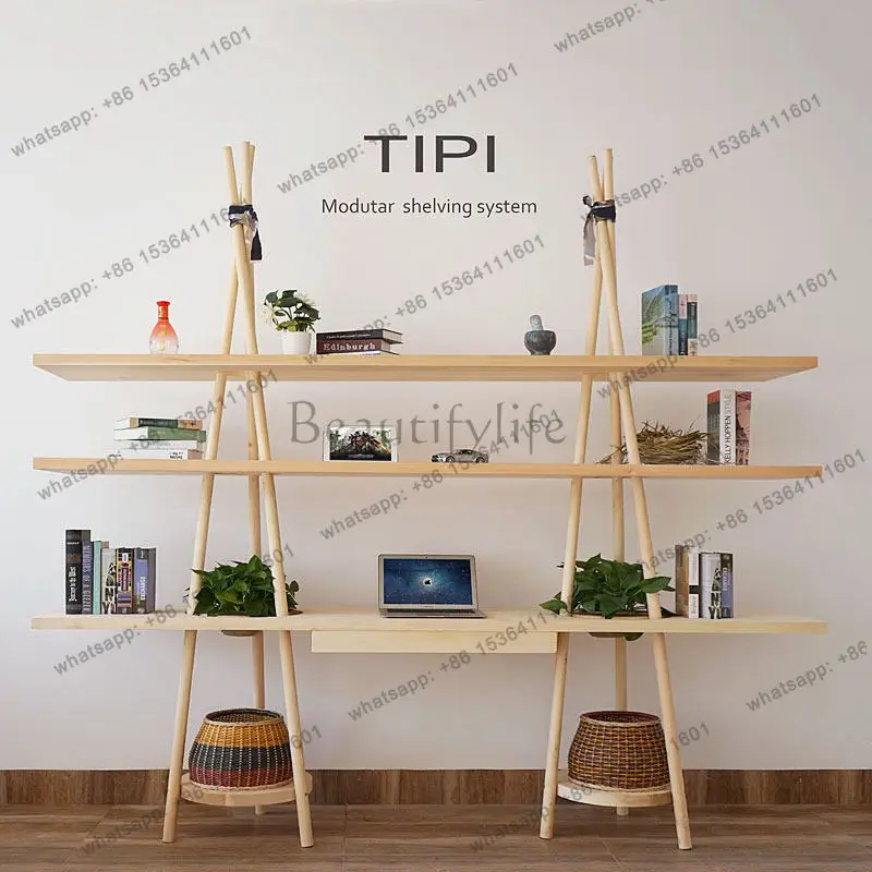 

Solid wood desk creative Nordic shelf simple book computer table
