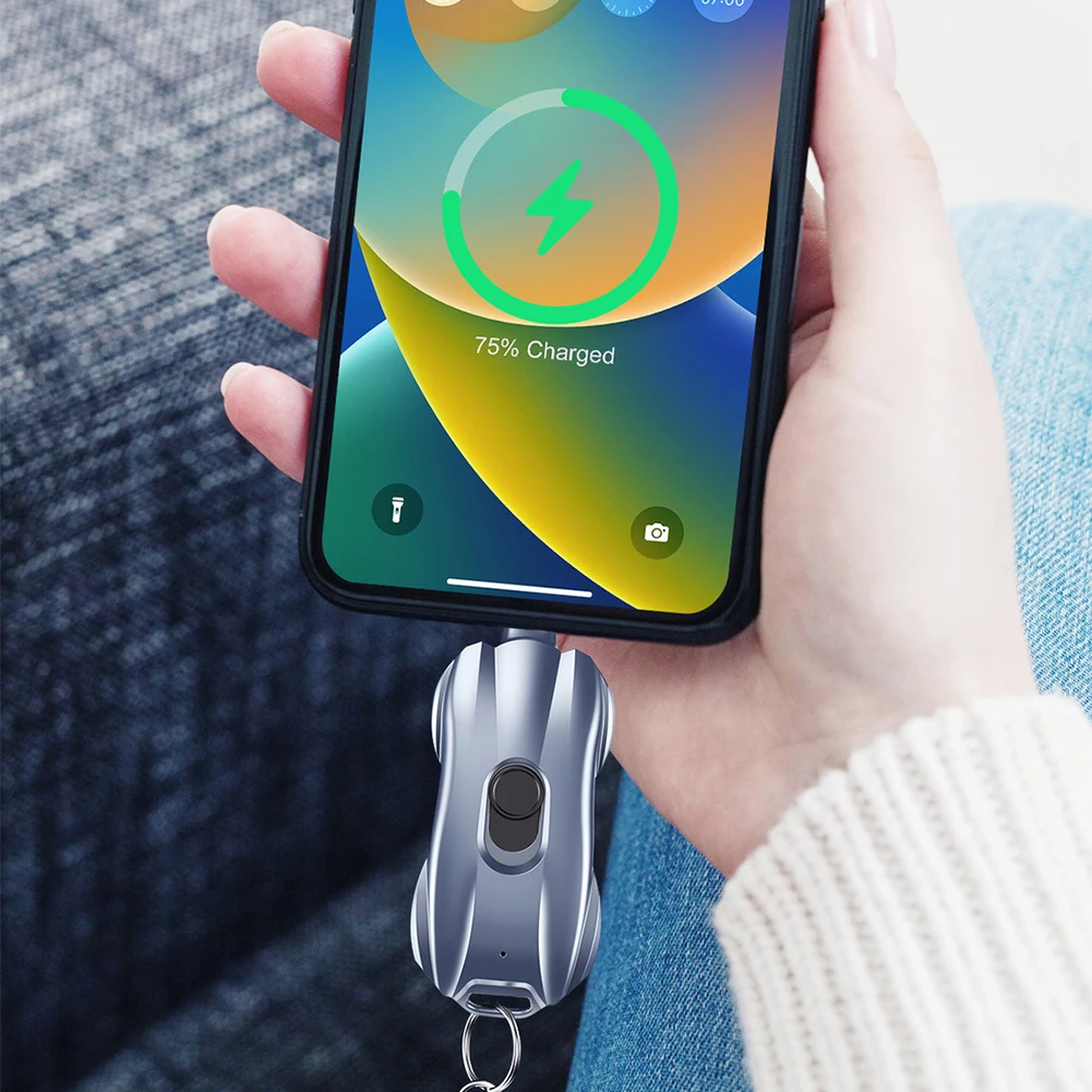 باور بانك صغير محمول مع سلسلة مفاتيح ، شاحن طوارئ 1500mAh ، عبوة بطارية فائقة الخفة لهاتف آيفون ، Type-C ، هواوي ، سامسونج