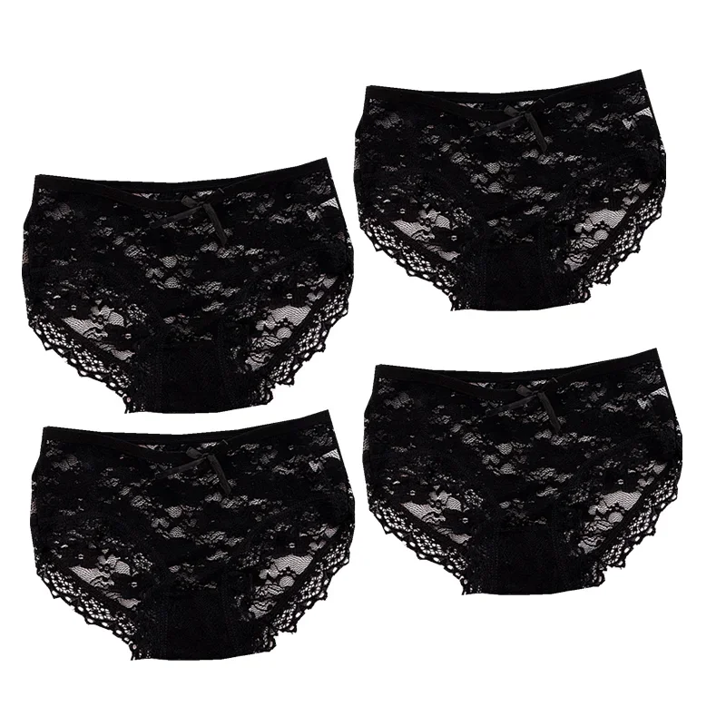 4Pc/Lot Candy Color Women's Breathable Lace Panties Underwear Low Rise Panty Free Size Briefs