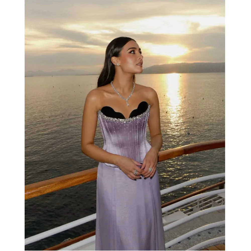 Exquisite Light Purple Female Evening Party Dresses Floor Length Shiny Sweetheart A-Line Sleeveless Luxury Wedding Prom Gowns