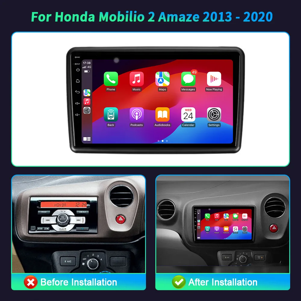 Android 14 For Honda Mobilio 2 Amaze 2013-2020 Wireless CarPlay Car Radio Multimedia Video GPS Navigation Systems Touch Screen