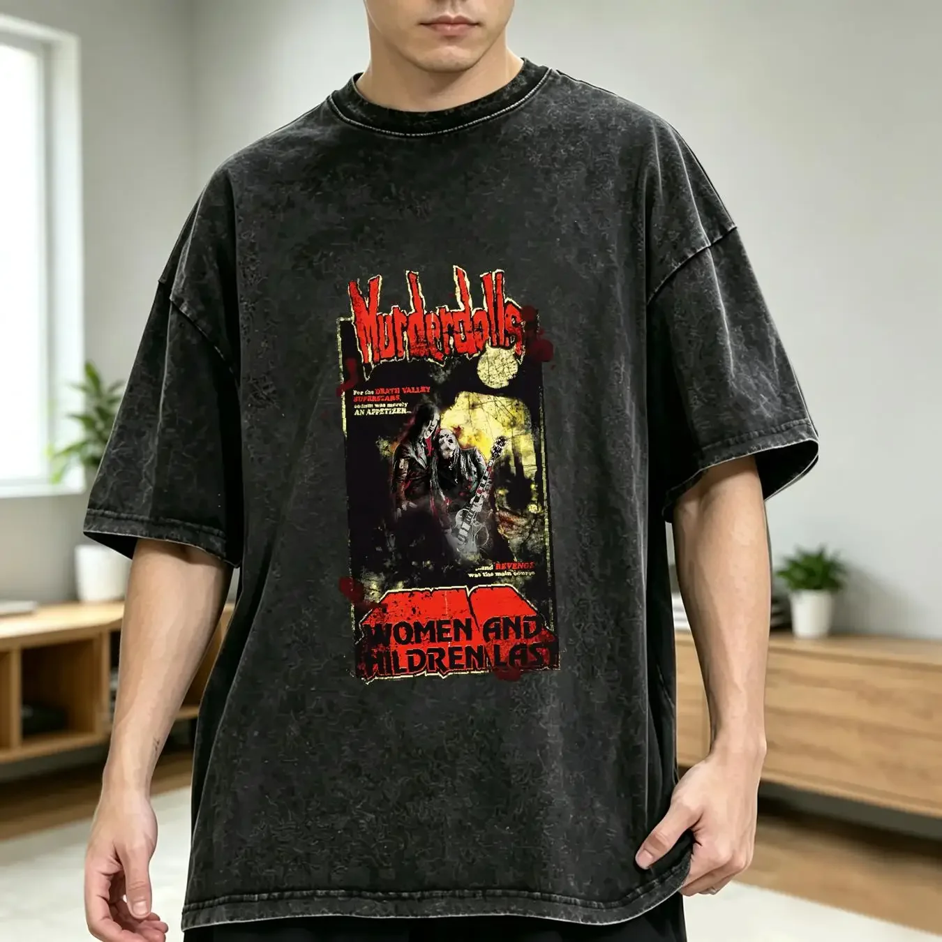 washed T Shirt Murderdolls 80s Horror Poster vintage Washed homme Stretched Versatile Stylish fashion Unisex streetwear Soft