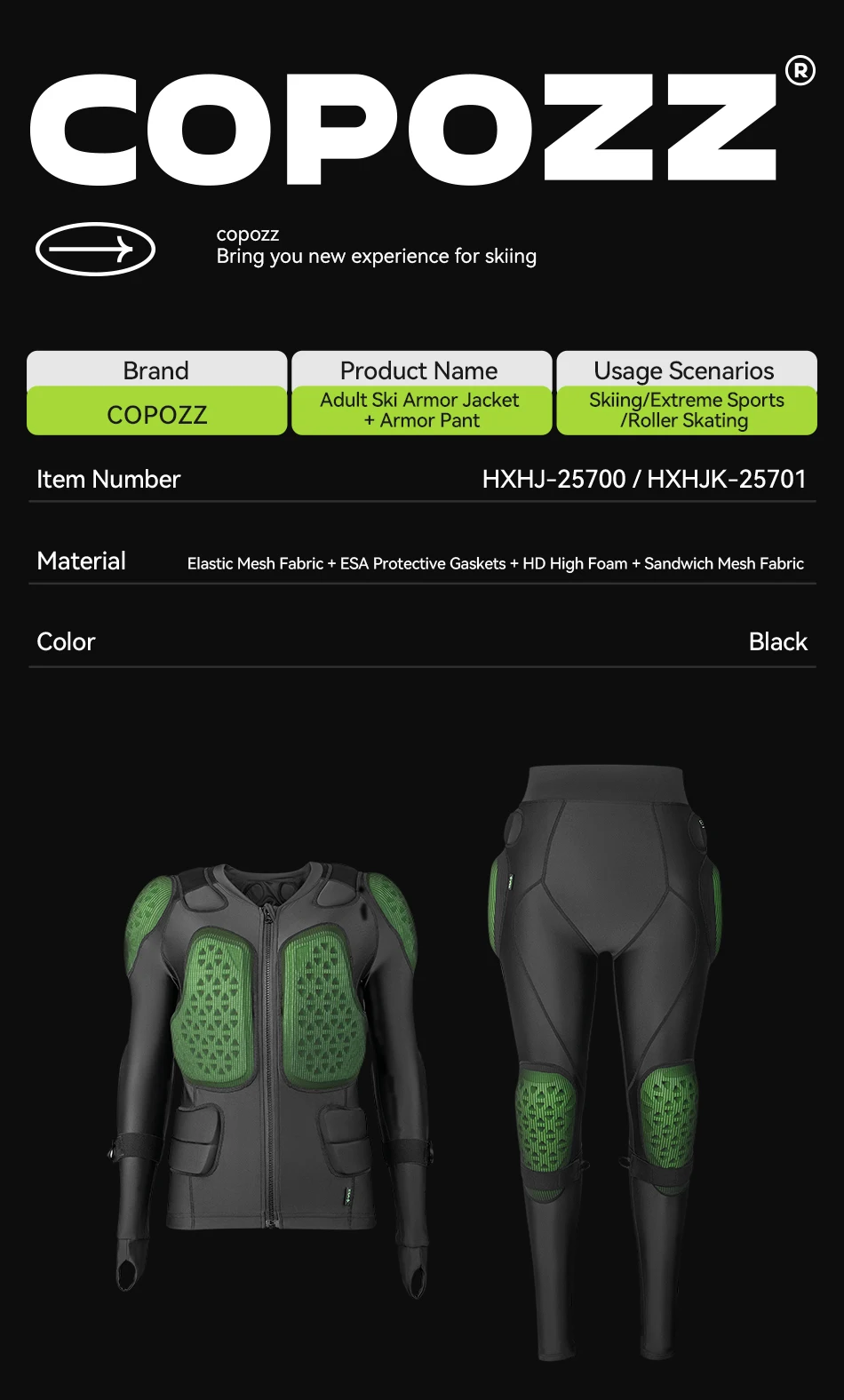 COPOZZ ESA Anti-Kollisions-Rückenbrust-Schlagschutz, Motorrad-Innenjacke, Kleidung, Ganzkörper-Ski-Rüstung, Schutzhose – Detail 16