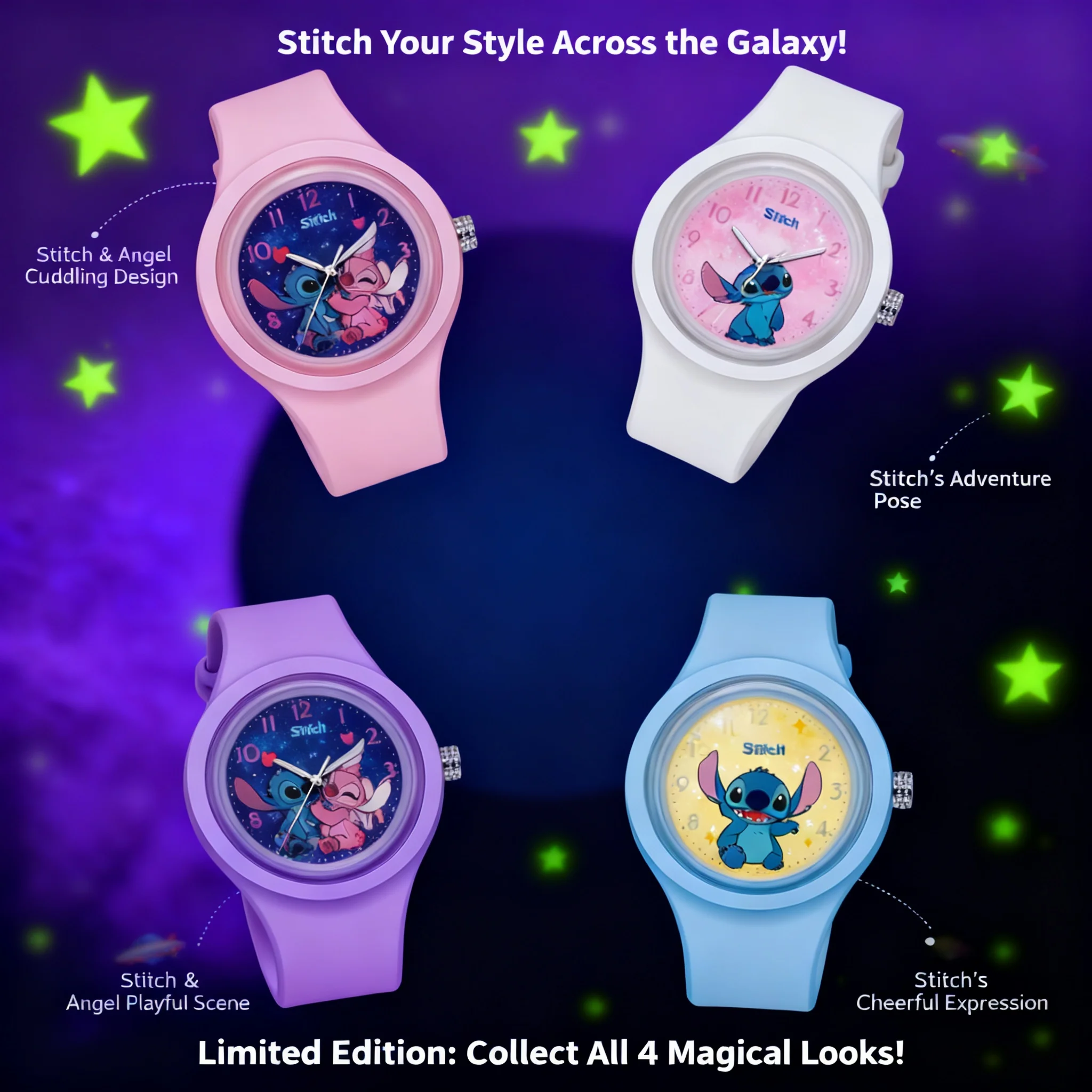 

Disney Stitch Cartoon Boys Girls Square Silicone Strap Quartz Wristwatch Casual Children Watch Birthday Gift Kids