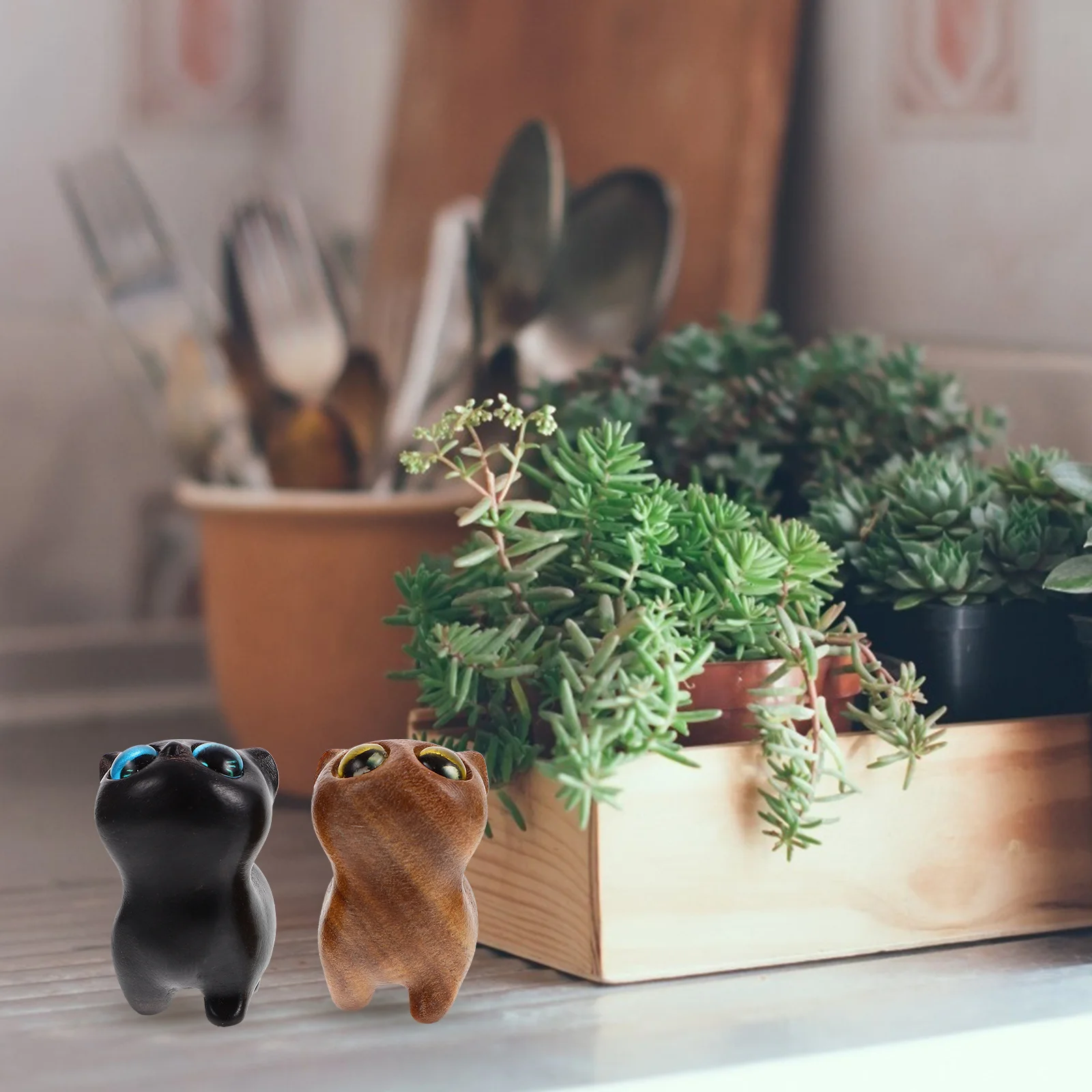 

2pcs Wooden Green Sandalwood Carved Miniature Statue For Miniature Adornment Desktop Home Decor Vintage Animal Ornament