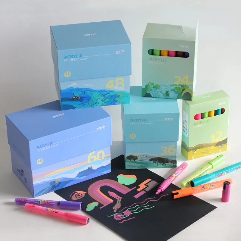 12/24/36/48/60 Colors Acrylic Pen Set Waterproof and Sun-resistant Art Creative Graffiti Ceramic Plastic Brush Stationery