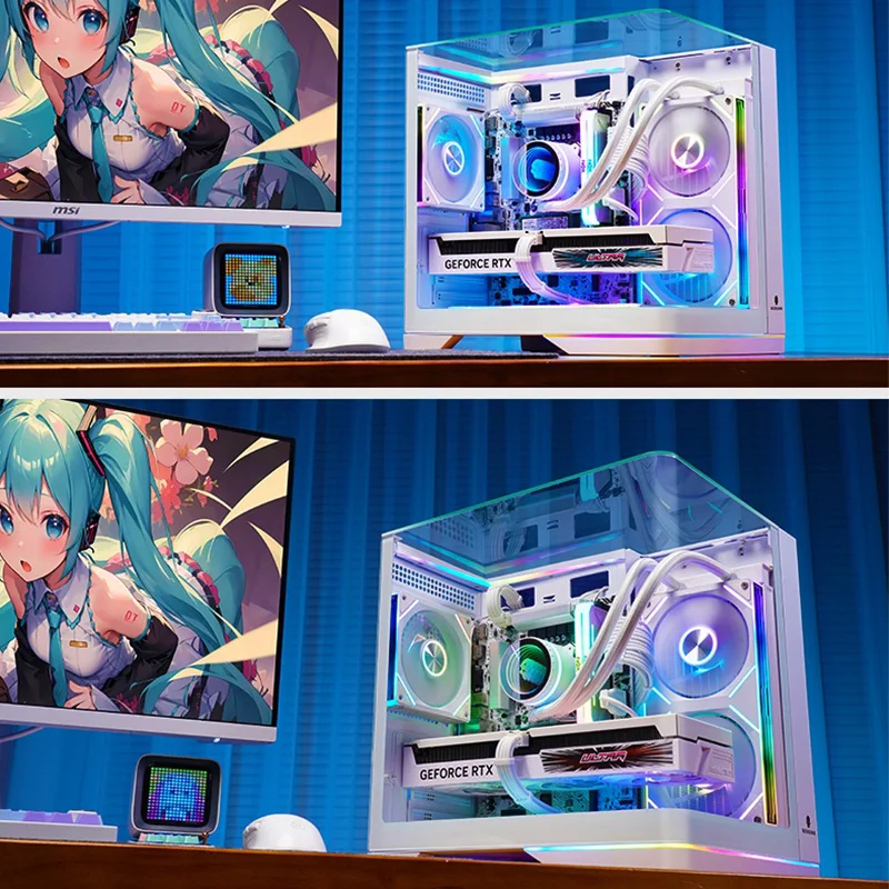 Picture 4: WJCOOLMAN AITO Mini MATX PC case RGB light strip 240 water cooler Integrated curved glass computer case