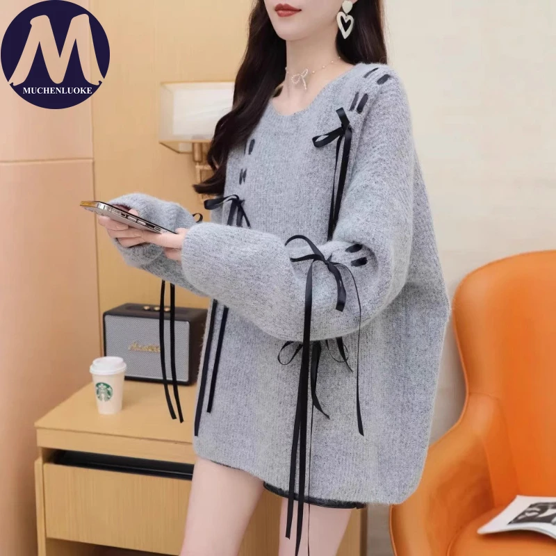 

Женский осенне-зимний вязаный свитер с кисточками и круглым вырезом, толстый корейский модный повседневный свободный теплый пуловер