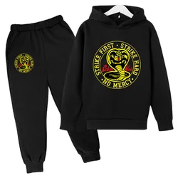 Çocuklar bahar sonbahar rahat Cobra Kai uzun kollu kazak 2 adet Hoodie + koşu pantolonları eşofman 3-4 yıl kız erkek giysileri setleri