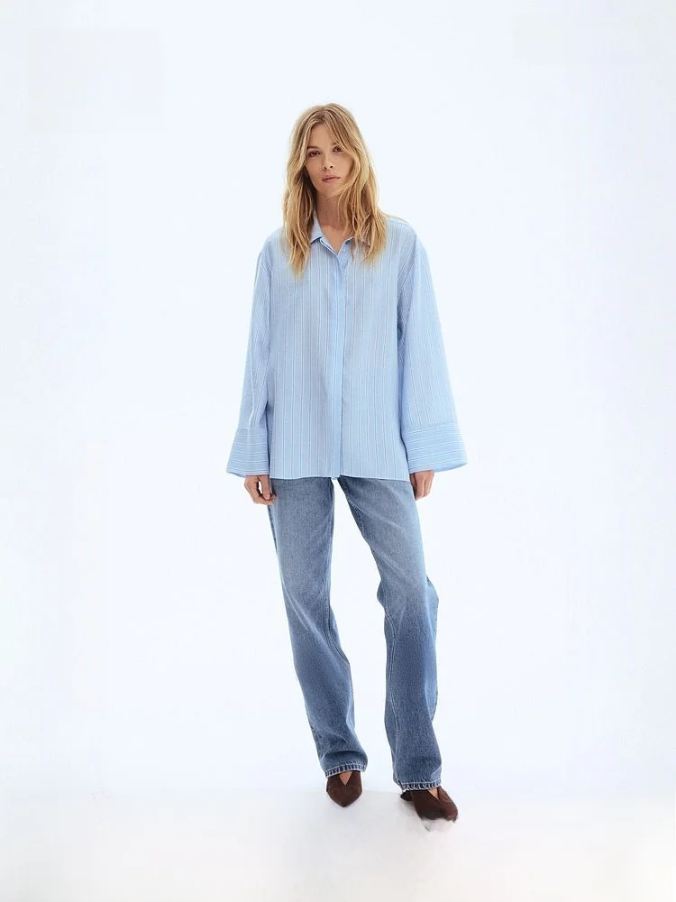 

Spring New Women's Loose Fit irt H&M Casual Sle Long Sve Button up Polyester Viscose Blend Comfortable Ladies' Blouse