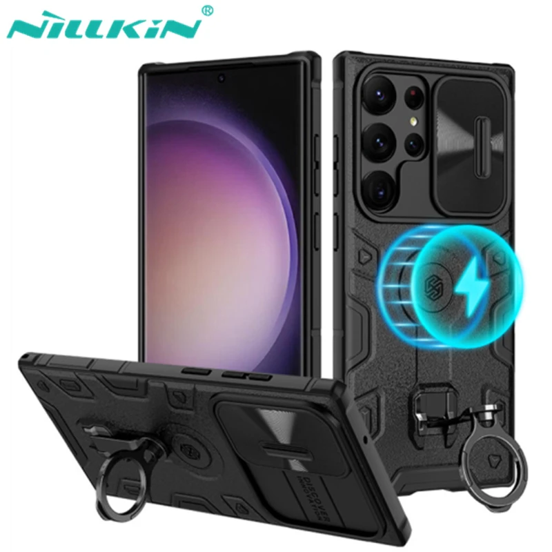 

Magnetic Case For Samsung Galaxy S23Ultra NILLKIN CamShield Armor Pro Slide Camera Case With Ring Kickstand For Samsung S23Ultra