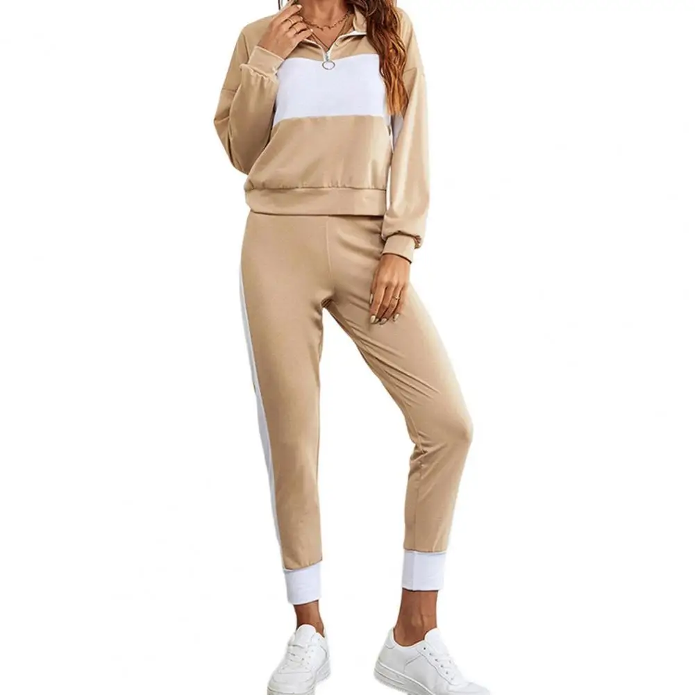 

2Pcs/Set Women Banded Top Trousers Set Fall Pullover Slim Sweatpants Elastic Waistband Ankle Casual Clothes