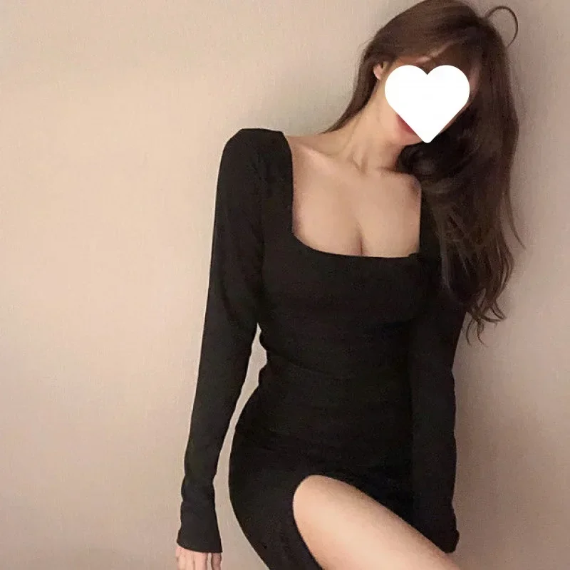 Lente Nieuwe Sexy Mini Jurken Vrouwen Koreaanse Vierkante Kraag Vestidos Vrouwelijke Franse Elegante Mode Split Bodycon Party Jurken Y2k
