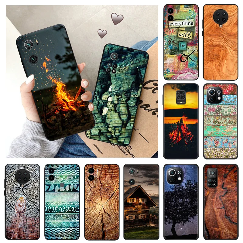 Soft Phone Cases For Xiaomi Mi 11 10t Lite 11t Pro Redmi Note 7 8 8t 10 k40 k60 k50Gaming Wood Crack Textures Black Matte Cover