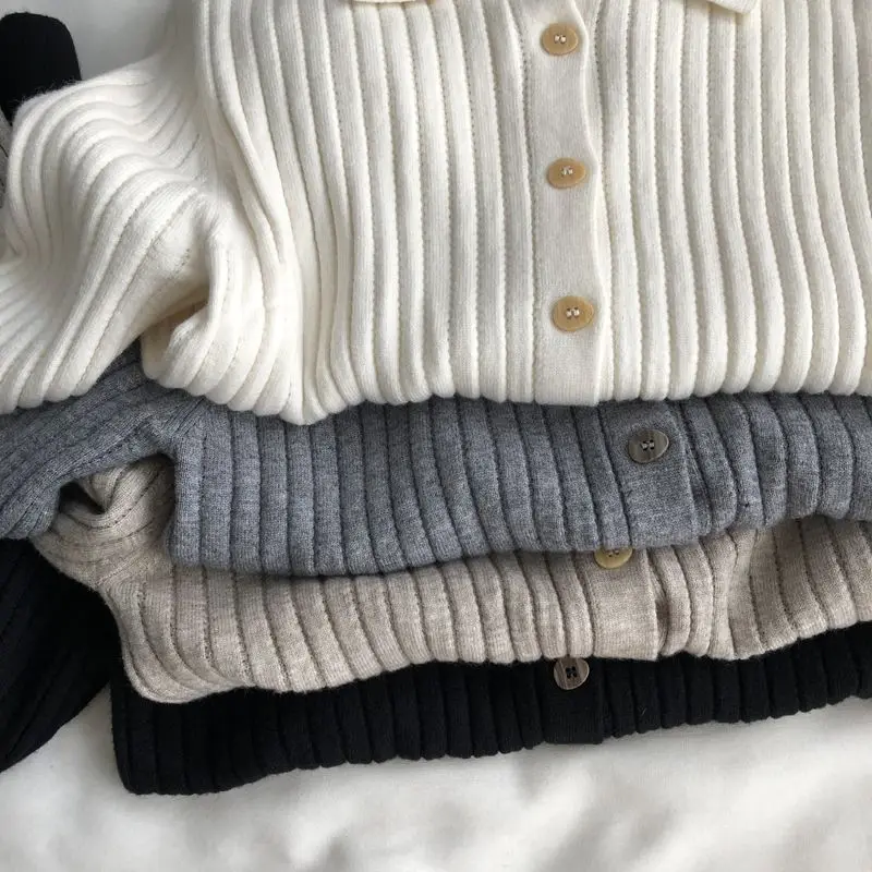 High Quality Knit Cardigan Women Korean Fashion Turndown Collar Buttons Up Sweaters Solid Casual Long Sleeve Knitwear 6