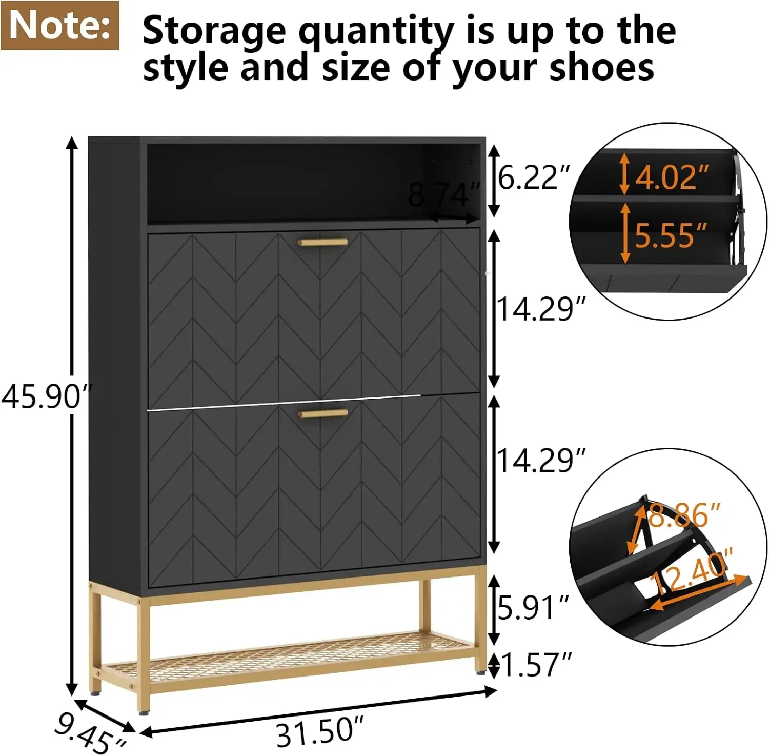 Shoe Cabinet, Free Standing Tipping Bucket Shoe Rack Organizer with 2 Flip Drawers,Entryway Narrow Shoe Storage with Shelf & Top