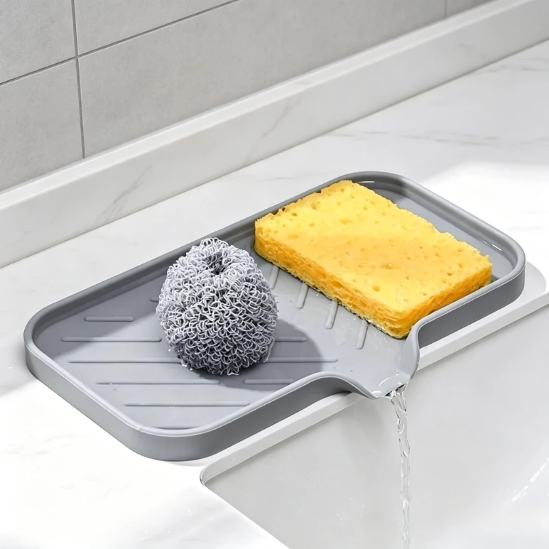 Japanese Style Slope Drain Soap Dish Silicone Storage Tray for Kitchen Sink Quick‑Dry Soap Holder for Bathroom Countertop