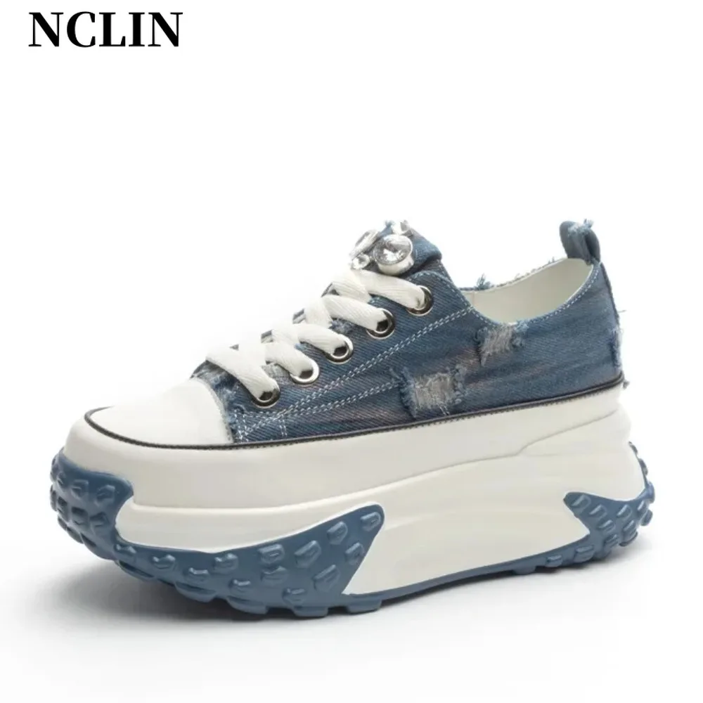 NCLIN Hot Sale Women Sneakers Genuine Leather 2024 Fashion Women Cross Tied Flats Shoes Autumn Platform Working Shoes Woman