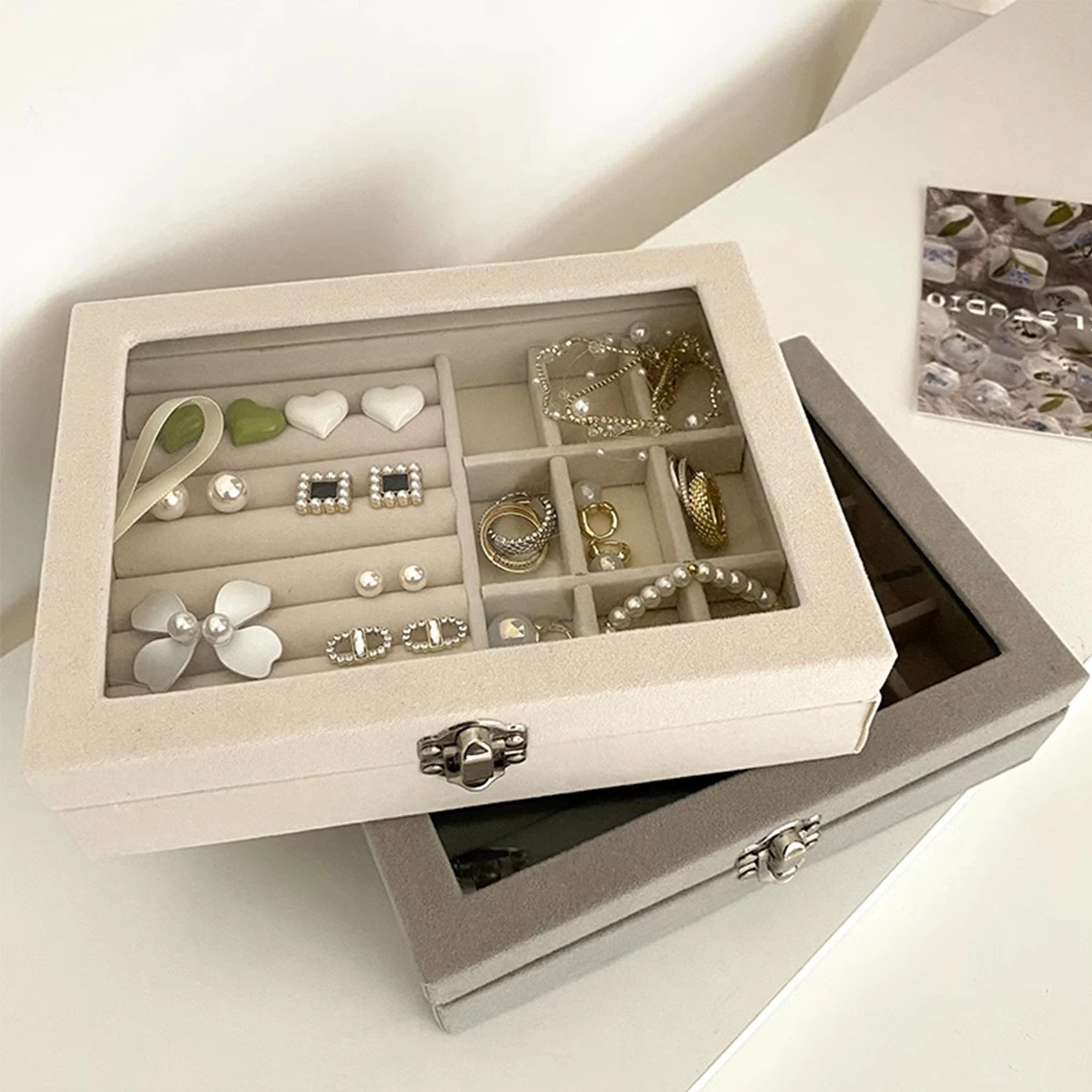9-Grid Transparent Jewelry Storage Box Necklace Rings Jewelry Display Box Stackable Jewelry Storage Box for Women Girls Gift
