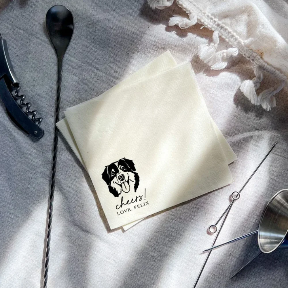 

Custom Illustrated Dog Wedding Napkins, Custom Pet Napkins,Birthday , Engagement Party, Rehearsal Dinner Napkins, 50Pcs