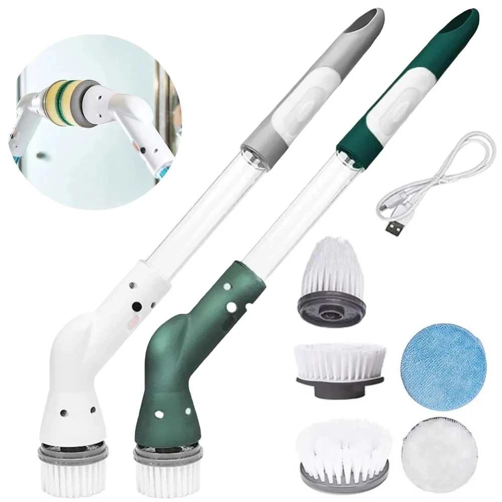 

Electric Spin Scrubber Cordless Rechargeable with Replaceable Brush Heads for Household Kitchen Bathroom Powerful Cleaning Tools