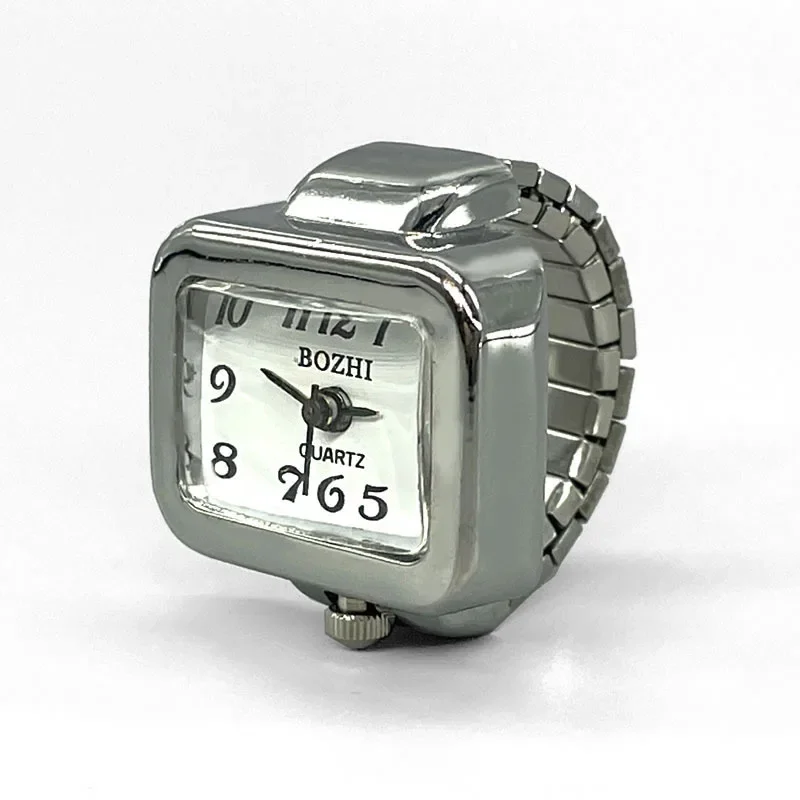 Vintage Punk Vingerhorloge Mini Elastische Bandje Alloy Horloges Paar Ringen Sieraden Klok Retro Romeinse Kwarts Horloge Ringen Dames Heren