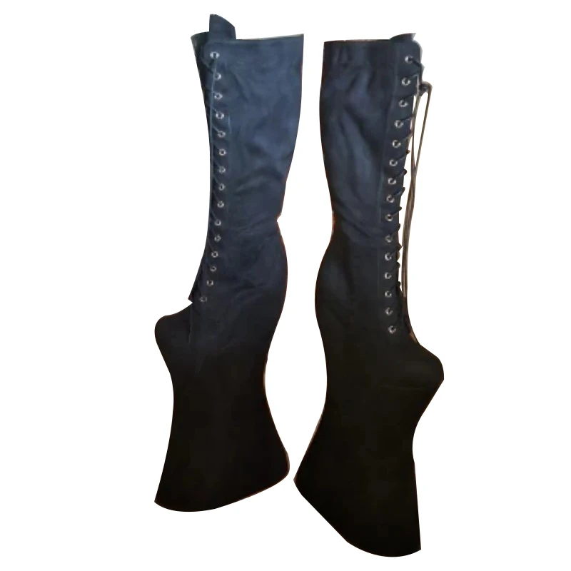 

SHOFOO Сексуальные женские сапоги на высоком каблуке. Черные замшевые сапоги до колена. Высота каблука около 40 см. Сапоги на каблуке Strange Style. Размер: 34-46