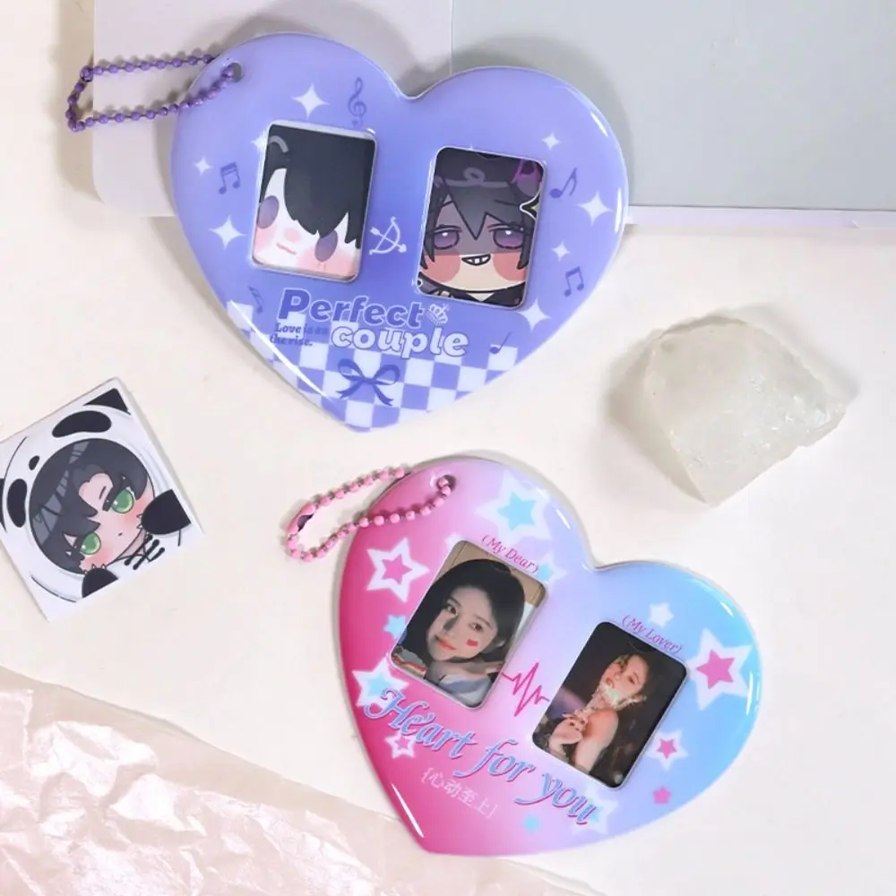 

Korean Style Couple Heart Keychain Display Sleeves CP Photo Card Holder Fashion Cute Idol Photo Protective Pendant