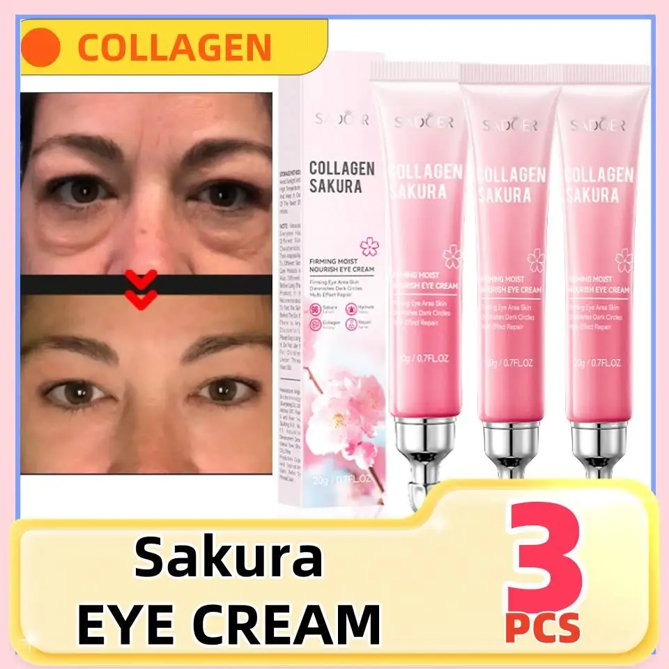 3Pcs SADOER Sakura Collagen Eye Cream Anti Dark Circles Removal Eyes Bags Firming Moisturizing Eye Creams Beauty Eyes Skin Care