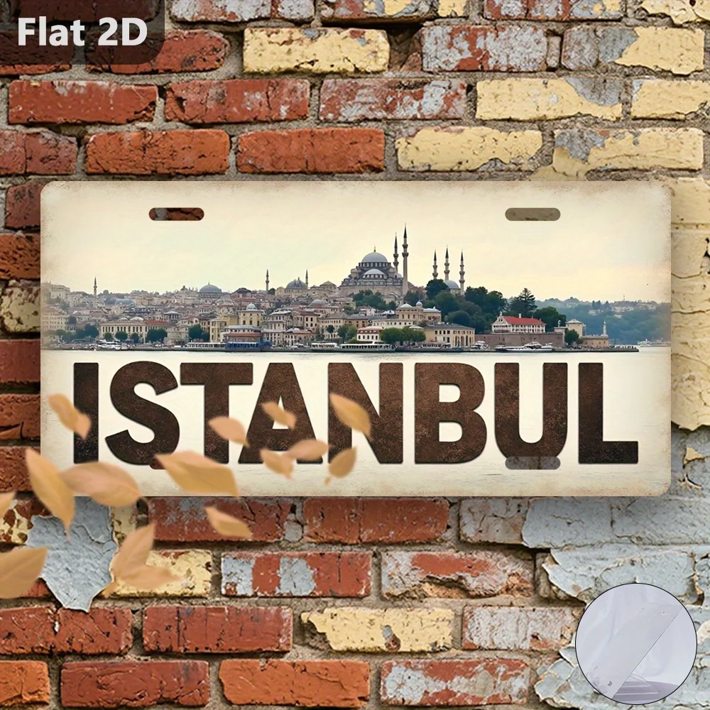 Plano en 2D, 1 pieza, solo para decoración, letreros para exteriores y decoración de pared (30,48 cm x 14,99 cm), horizonte de Estambul, Turquía, Retro Me