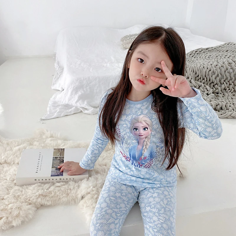 Disney Frozen Elsa Autumn Children\'s Clothing Sets Snow Queen Sleepwear Clothes Kids Pajamas Set Baby Girls Long Sleeve Pijamas