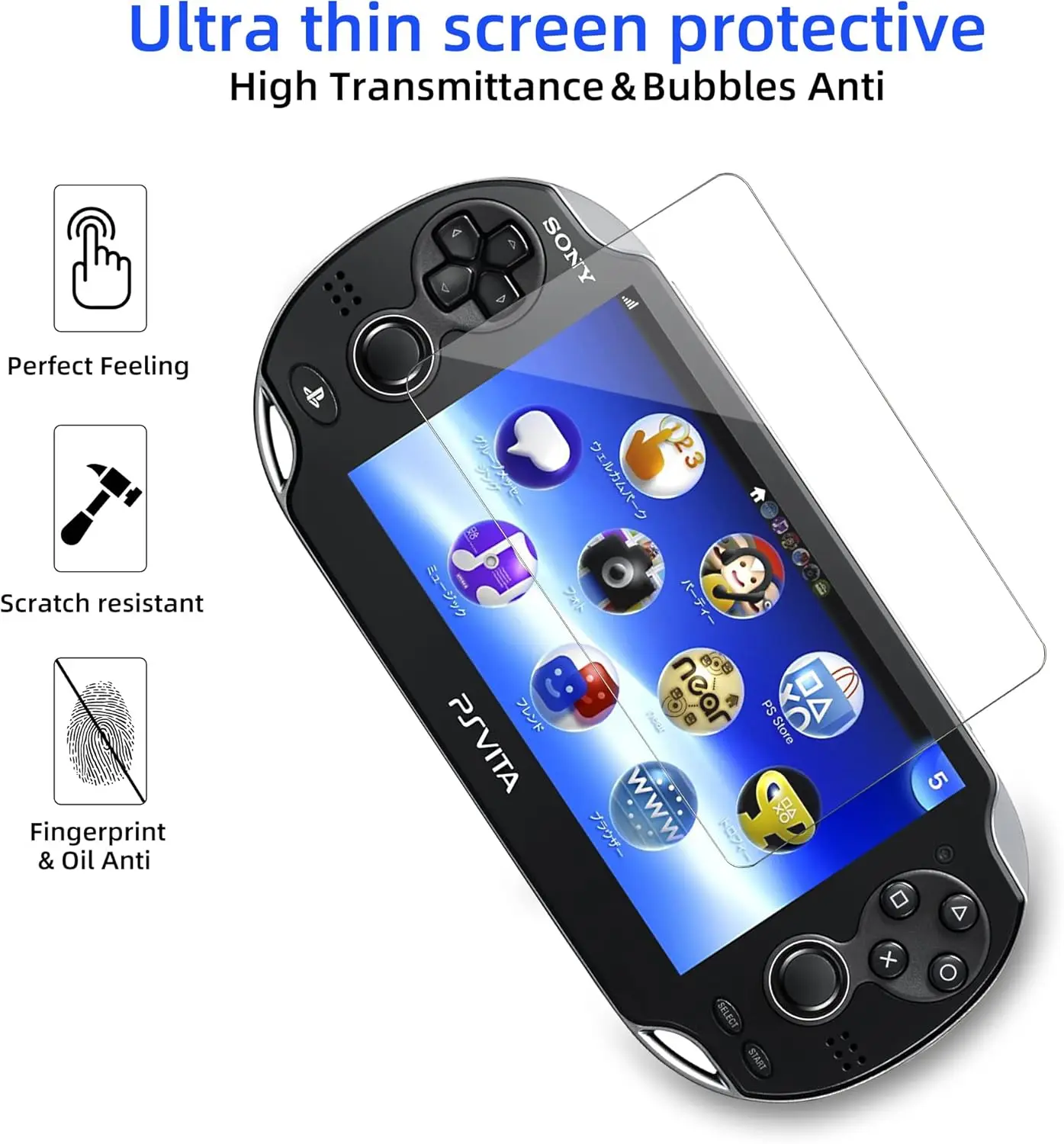 HD Tempered Glass Screen Protector for PS Vita 1000 2000, Front & Back Clear Protective Film Guard Anti-Scratch Bubble-Free