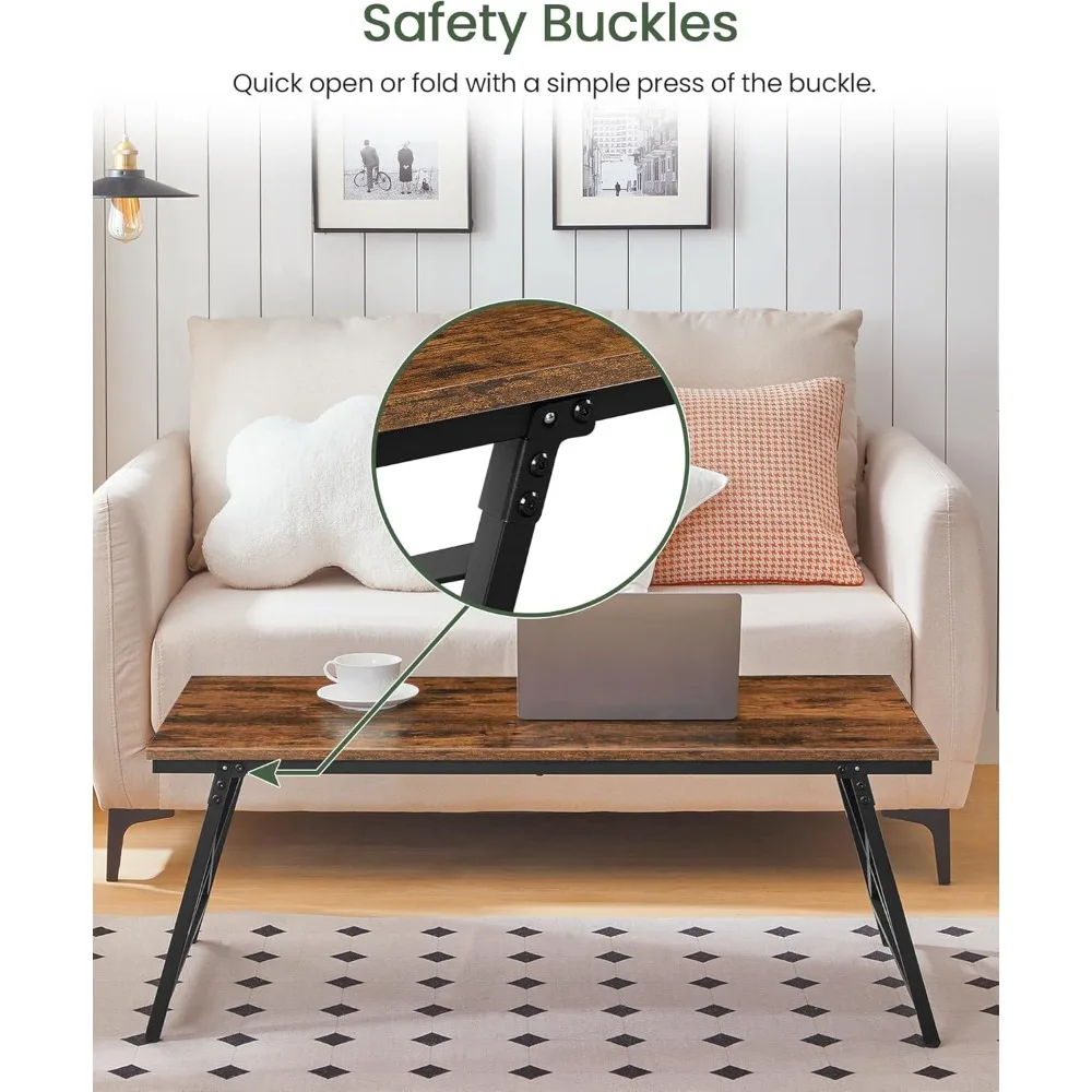 طاولة قهوة قابلة للطي مقاس 41.3 بوصة مع قفل أمان، مكتب أرضي محمول لغرفة المعيشة وغرفة النوم #5