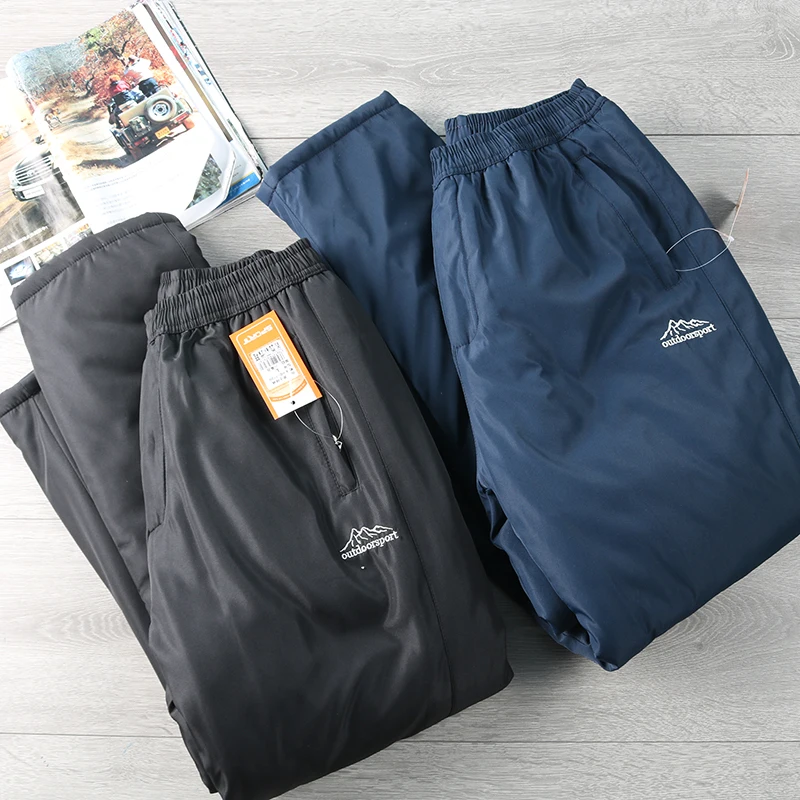 

Thiened Cotton Windproof Outdoor Cycling Trousers Elastic Waist Casual Hiking Pants Men's Autumn Winter Warm Leisure Pants