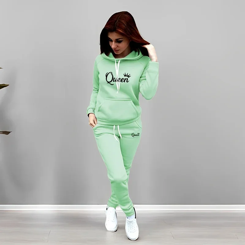 Womens Tracksuit Queen Letter Printing Hooded Sweatshirts Suit High Quality Jogging Outfits Clothing Fashion Casual Pants Sets view 4