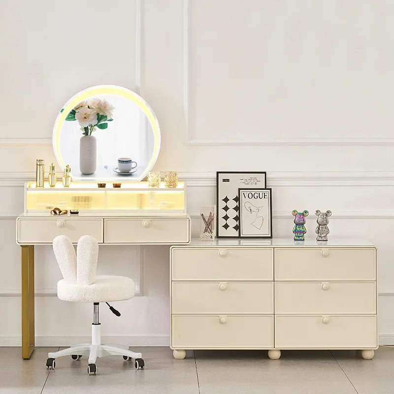 

White Modern Dressing Table Drawers Vanity Desk Storage LED Wood Cabinet Make Up Table Organizer Schmink Tisch Bedroom Furniture