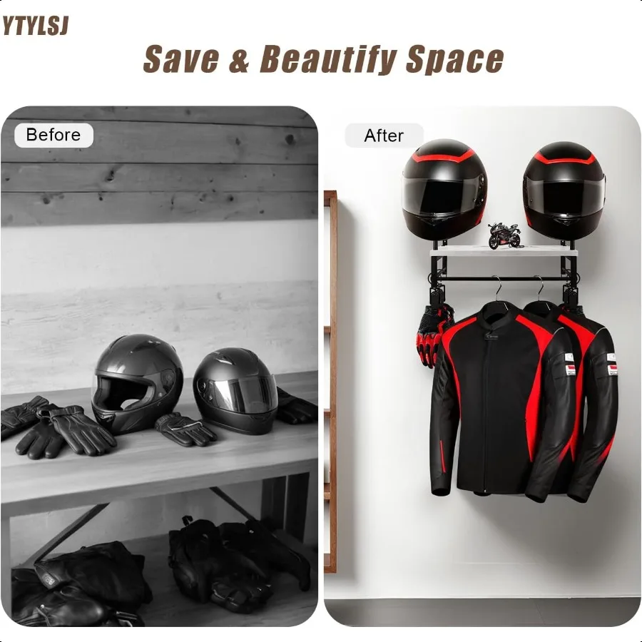 Motorcycle Helmet Holder Wall Mount Motorcycle Helmet Rack with 4 Glove Clips Rustic Helmet Stand Helmet Hanger for Storing Mot