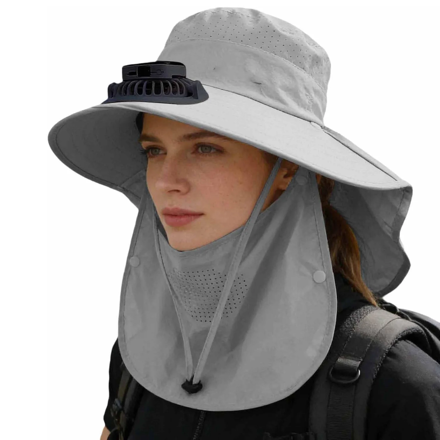 Outdoor Solar Powered Fan Hat with 2 Removable Fans Summer Wide Brim Sun Protection Hat For Fishing Camping Travel Cooling Cap