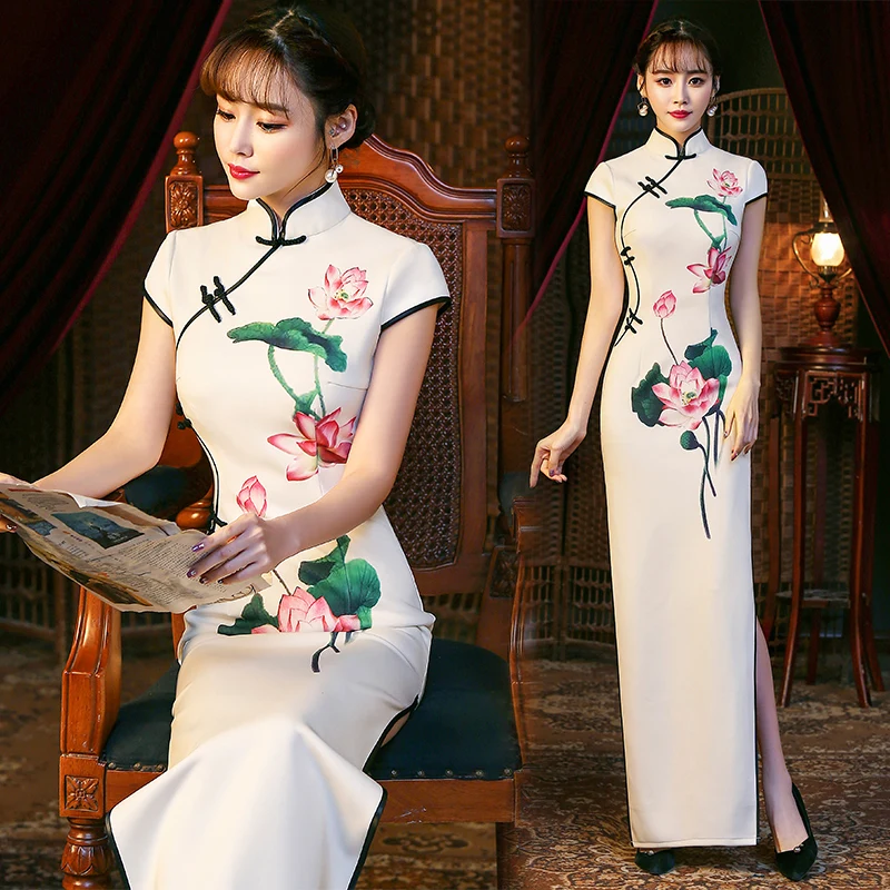 

Ele Long Dr Revisited Spring Summer New Model Performance ow Girl Sle High Slit ort Sve Floral Pattern
