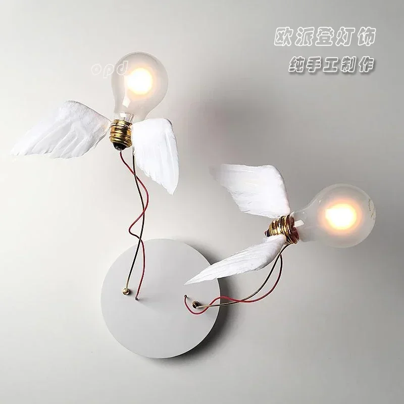 Novelty LED Wall Light Real White Feathers Indoor Decor Sconce Lamp For Hotel Parlor Dining Room Bedroom Dropshipping